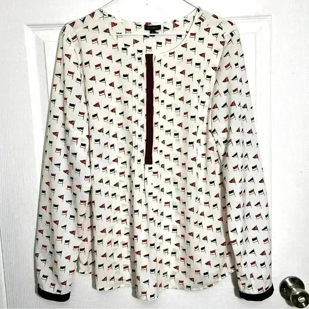 TALBOTS Nautical Flag Long Sleeve Top | size 14